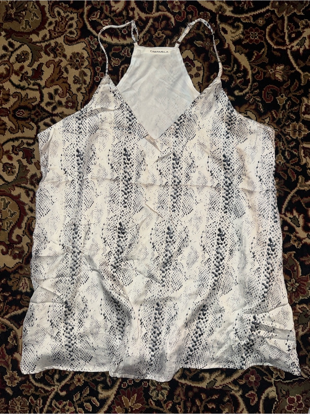 Casablanca Snake-Print V-Neck Cami in White and Black